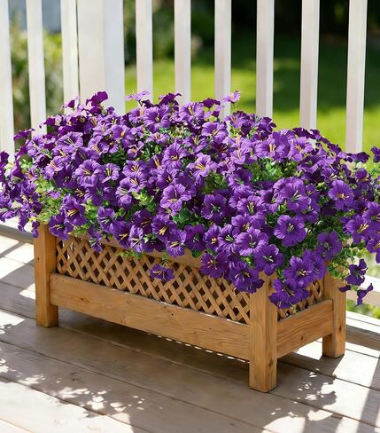 Artificial Flowers for Outdoors Decoration, 20 Bundles Purple Faux Morning Glory with Eucalyptus Look Real UV Resistant Fake Plants Silk Flowers for Outside Yard Gardens Porch Patio Planter Home Urn in Saudi Arabia