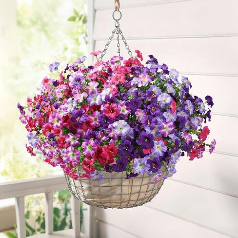 Artificial Flowers for Outdoors Decoration, 20 Bundles Purple Faux Morning Glory with Eucalyptus Look Real UV Resistant Fake Plants Silk Flowers for Outside Yard Gardens Porch Patio Planter Home Urn in Saudi Arabia