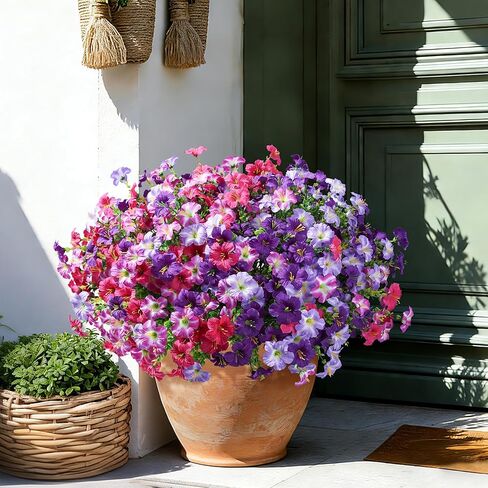Artificial Flowers for Outdoors Decoration, 20 Bundles Purple Faux Morning Glory with Eucalyptus Look Real UV Resistant Fake Plants Silk Flowers for Outside Yard Gardens Porch Patio Planter Home Urn in Saudi Arabia