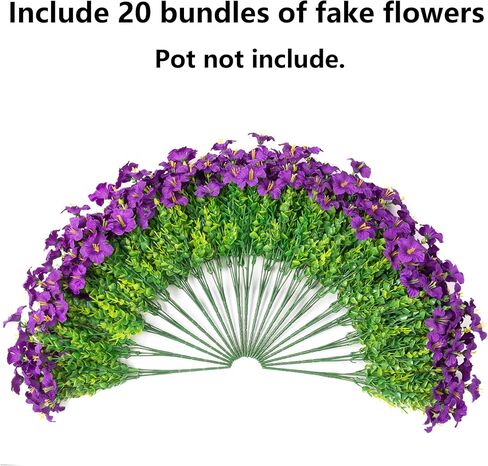 Artificial Flowers for Outdoors Decoration, 20 Bundles Purple Faux Morning Glory with Eucalyptus Look Real UV Resistant Fake Plants Silk Flowers for Outside Yard Gardens Porch Patio Planter Home Urn in Saudi Arabia