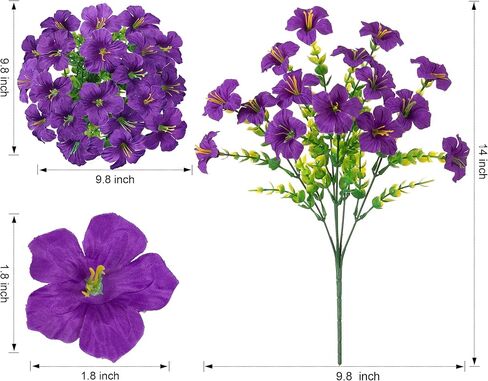 Artificial Flowers for Outdoors Decoration, 20 Bundles Purple Faux Morning Glory with Eucalyptus Look Real UV Resistant Fake Plants Silk Flowers for Outside Yard Gardens Porch Patio Planter Home Urn in Saudi Arabia