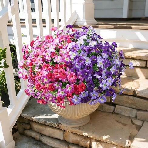 Artificial Flowers for Outdoors Decoration, 20 Bundles Purple Faux Morning Glory with Eucalyptus Look Real UV Resistant Fake Plants Silk Flowers for Outside Yard Gardens Porch Patio Planter Home Urn in Saudi Arabia