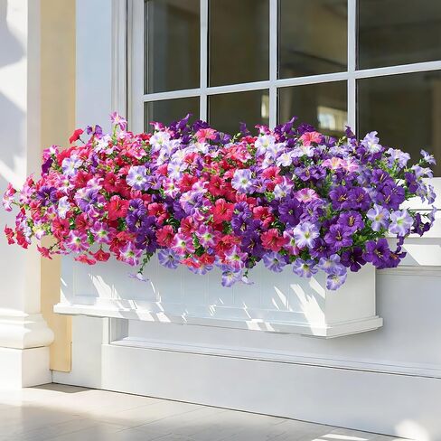 Artificial Flowers for Outdoors Decoration, 20 Bundles Purple Faux Morning Glory with Eucalyptus Look Real UV Resistant Fake Plants Silk Flowers for Outside Yard Gardens Porch Patio Planter Home Urn in Saudi Arabia