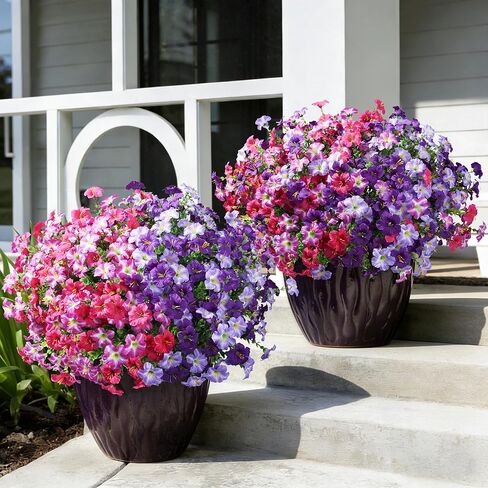 Artificial Flowers for Outdoors Decoration, 20 Bundles Purple Faux Morning Glory with Eucalyptus Look Real UV Resistant Fake Plants Silk Flowers for Outside Yard Gardens Porch Patio Planter Home Urn in Saudi Arabia