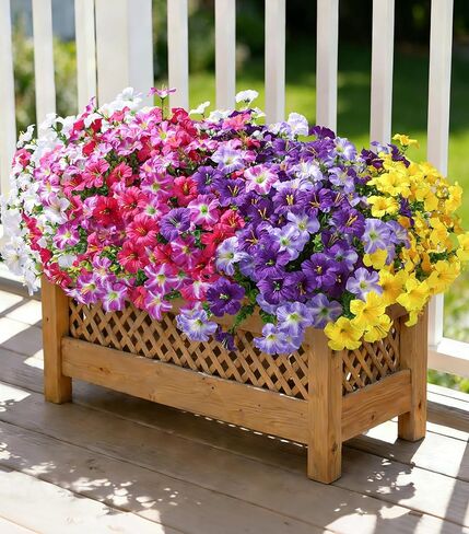 Artificial Flowers for Outdoors Decoration, 20 Bundles Purple Faux Morning Glory with Eucalyptus Look Real UV Resistant Fake Plants Silk Flowers for Outside Yard Gardens Porch Patio Planter Home Urn in Saudi Arabia