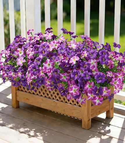 Artificial Flowers for Outdoors Decoration, 20 Bundles Purple Faux Morning Glory with Eucalyptus Look Real UV Resistant Fake Plants Silk Flowers for Outside Yard Gardens Porch Patio Planter Home Urn in Saudi Arabia