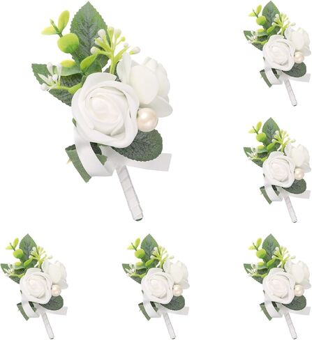 uxcell 20pcs White Boutonnieres for Men, Artificial Flower Buttonholes Pocket Corsage with Boutonnieres Pins for Wedding Bride Groom Ceremony Anniversary Formal Party in Saudi Arabia