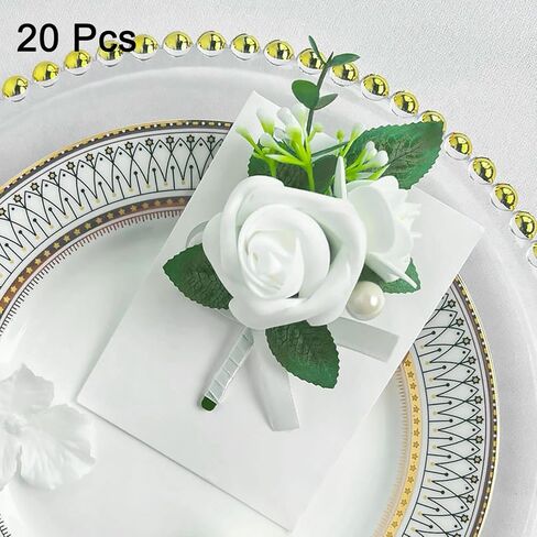 uxcell 20pcs White Boutonnieres for Men, Artificial Flower Buttonholes Pocket Corsage with Boutonnieres Pins for Wedding Bride Groom Ceremony Anniversary Formal Party in Saudi Arabia