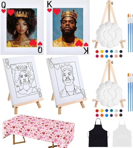 Feifeiya 2 Set Sip and Paint Kit Valentines Couple Painting Kit Art Pre Drawn Canvas Paint Kit for Adults Couple Date Night Party Pre Drawn Blank Painting Valentine's Day Gifts(Dolphin Kiss) in Kuwait