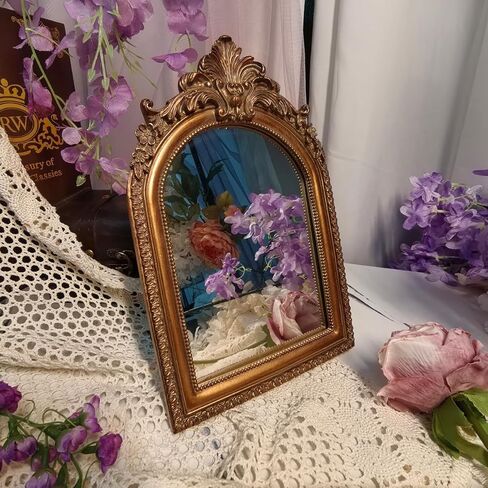 FAGTIKY Bronze Vintage Vanity Desk Makeup Mirror Antique Decorative Wall Mirror,Resin Carved Arched Mirror for Living Room,Bedroom Dresser,Home Decor ﻿ (Large) in Saudi Arabia