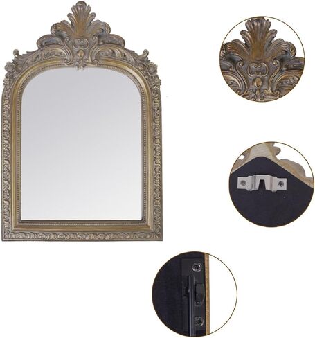 FAGTIKY Bronze Vintage Vanity Desk Makeup Mirror Antique Decorative Wall Mirror,Resin Carved Arched Mirror for Living Room,Bedroom Dresser,Home Decor ﻿ (Large) in Saudi Arabia