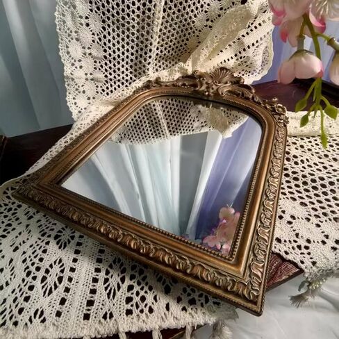 FAGTIKY Bronze Vintage Vanity Desk Makeup Mirror Antique Decorative Wall Mirror,Resin Carved Arched Mirror for Living Room,Bedroom Dresser,Home Decor ﻿ (Large) in Saudi Arabia