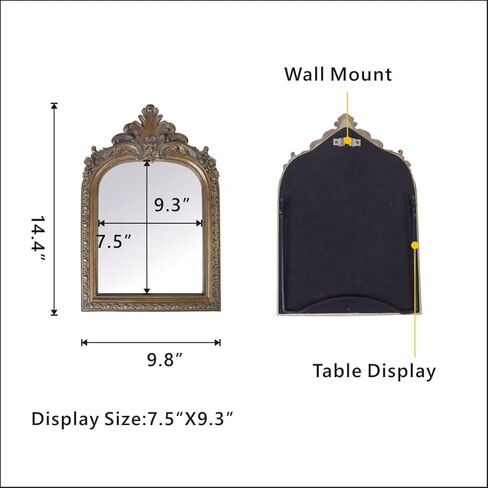 FAGTIKY Bronze Vintage Vanity Desk Makeup Mirror Antique Decorative Wall Mirror,Resin Carved Arched Mirror for Living Room,Bedroom Dresser,Home Decor ﻿ (Large) in Saudi Arabia