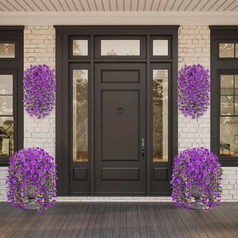Lumiere Blooms Rich and Eye-catching 5 PCS Artificial Hanging Flowers，Silk Morning Glory Faux Flowers with Eucalyptus Leaves,uv Resistant Fake Hanging Petunias Plants for Yard Decoration(Purple) in Saudi Arabia