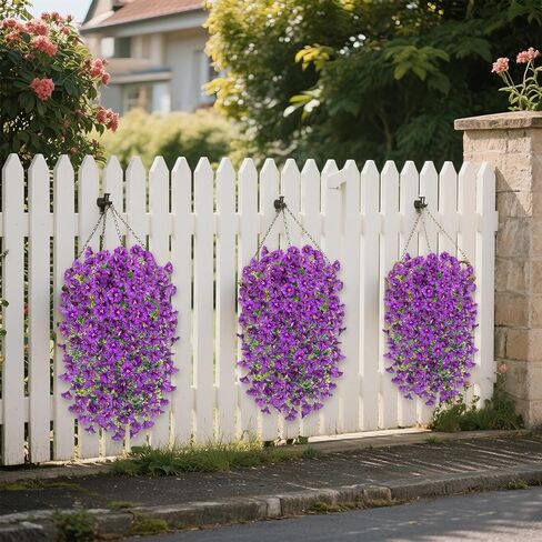 Lumiere Blooms Rich and Eye-catching 5 PCS Artificial Hanging Flowers，Silk Morning Glory Faux Flowers with Eucalyptus Leaves,uv Resistant Fake Hanging Petunias Plants for Yard Decoration(Purple) in Saudi Arabia