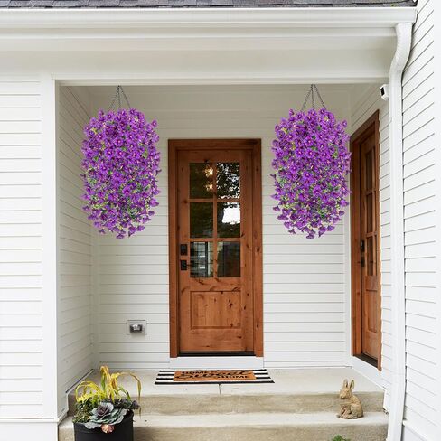Lumiere Blooms Rich and Eye-catching 5 PCS Artificial Hanging Flowers，Silk Morning Glory Faux Flowers with Eucalyptus Leaves,uv Resistant Fake Hanging Petunias Plants for Yard Decoration(Purple) in Saudi Arabia