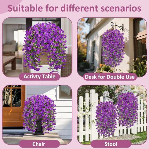 Lumiere Blooms Rich and Eye-catching 5 PCS Artificial Hanging Flowers，Silk Morning Glory Faux Flowers with Eucalyptus Leaves,uv Resistant Fake Hanging Petunias Plants for Yard Decoration(Purple) in Saudi Arabia