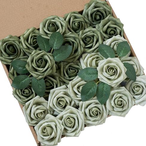 YEEFLORA Artificial Flowers, 25pcs Realistic Artificial Rose for Centerpieces Arrangements, Sage Green Foam Flowers with Stem for Bridal Shower Party Home Decorations in Saudi Arabia