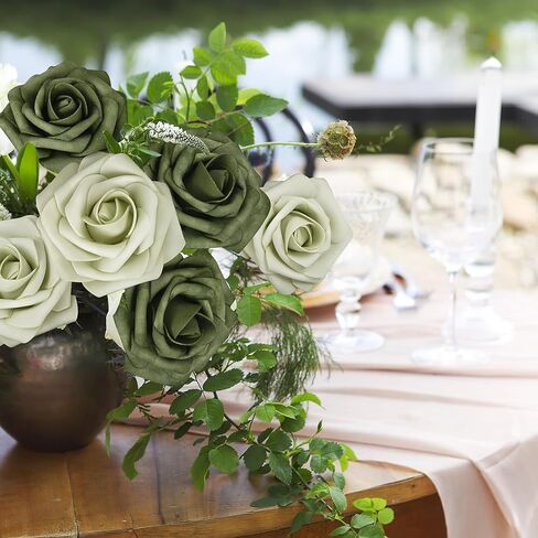 YEEFLORA Artificial Flowers, 25pcs Realistic Artificial Rose for Centerpieces Arrangements, Sage Green Foam Flowers with Stem for Bridal Shower Party Home Decorations in Saudi Arabia
