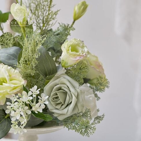YEEFLORA Artificial Flowers, 25pcs Realistic Artificial Rose for Centerpieces Arrangements, Sage Green Foam Flowers with Stem for Bridal Shower Party Home Decorations in Saudi Arabia