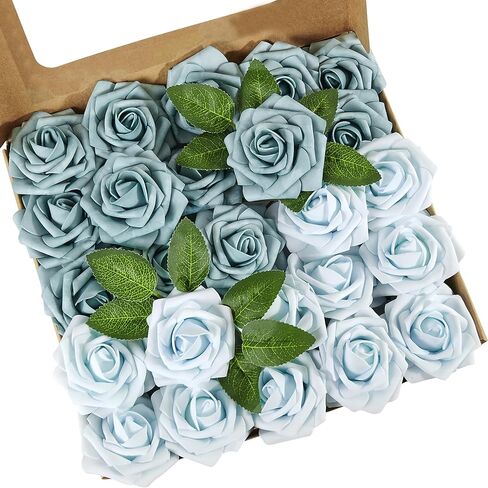 YEEFLORA Artificial Flowers, 25pcs Realistic Artificial Rose for Centerpieces Arrangements, Sage Green Foam Flowers with Stem for Bridal Shower Party Home Decorations in Saudi Arabia