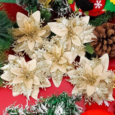 Christmas Silk Flower Head Red Gold White Poinsettia for DIY Xmas Flowers Bouquet Tree Decorative Home Wreath Supplier,Gold in Saudi Arabia