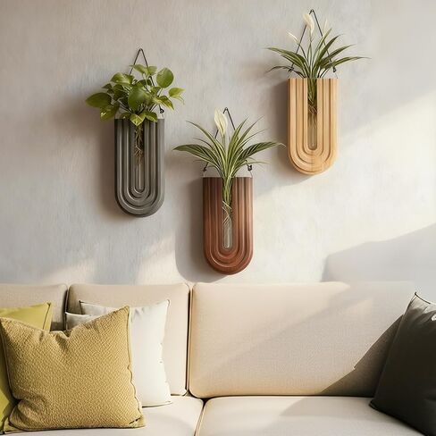 MODUGLE Wall Mounted Wooden Propagation Station Set of 3 - Boho Hanging Indoor Wall Planter Vases for Plants & Flowers, Handmade Rainbow Decor for Living Room, Entryway, or Home Gallery Display in Saudi Arabia