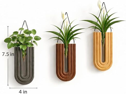 MODUGLE Wall Mounted Wooden Propagation Station Set of 3 - Boho Hanging Indoor Wall Planter Vases for Plants & Flowers, Handmade Rainbow Decor for Living Room, Entryway, or Home Gallery Display in Saudi Arabia