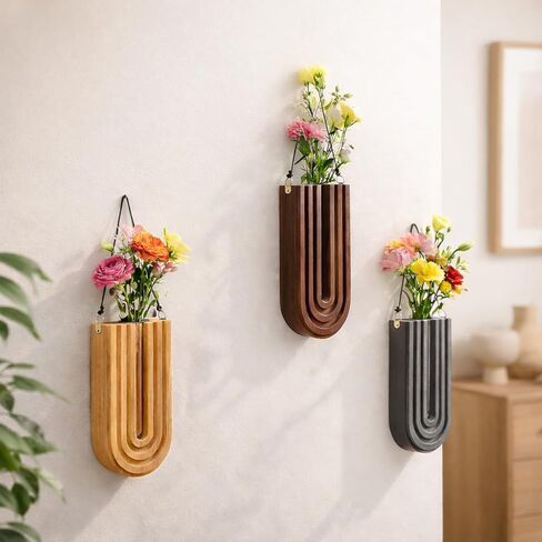 MODUGLE Wall Mounted Wooden Propagation Station Set of 3 - Boho Hanging Indoor Wall Planter Vases for Plants & Flowers, Handmade Rainbow Decor for Living Room, Entryway, or Home Gallery Display in Saudi Arabia