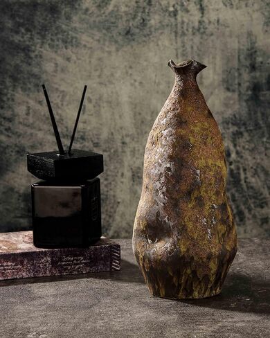 Handmade Wabi-Sabi Ceramic Vase - 13.3" Rustic Farmhouse Decor, Primitive Home Accent for Living Room, Cottagecore Gift (5.5"x5.5"x13.3") in Saudi Arabia