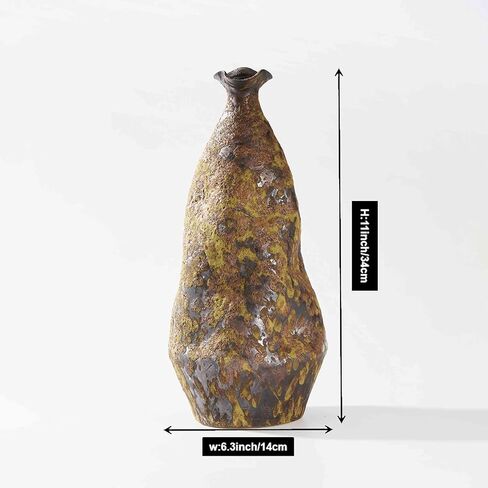 Handmade Wabi-Sabi Ceramic Vase - 13.3" Rustic Farmhouse Decor, Primitive Home Accent for Living Room, Cottagecore Gift (5.5"x5.5"x13.3") in Saudi Arabia