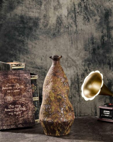 Handmade Wabi-Sabi Ceramic Vase - 13.3" Rustic Farmhouse Decor, Primitive Home Accent for Living Room, Cottagecore Gift (5.5"x5.5"x13.3") in Saudi Arabia