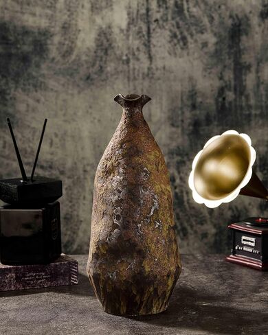 Handmade Wabi-Sabi Ceramic Vase - 13.3" Rustic Farmhouse Decor, Primitive Home Accent for Living Room, Cottagecore Gift (5.5"x5.5"x13.3") in Saudi Arabia