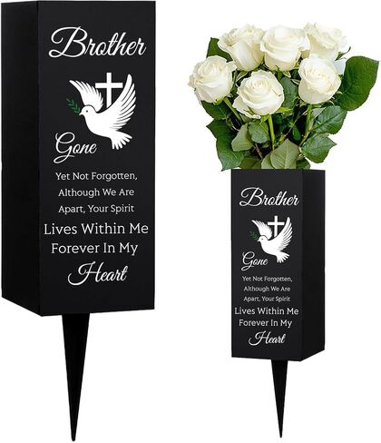 WEBEEDY Cemetery Vases Decorations for Grave Brother Metal Cemetery Flower Holder with Spike Pigeons Cross Forever in My Heart Grave Decor for Cemetery Funeral Father's Day Memorial Day,1 pc, 3x8Inch in Saudi Arabia