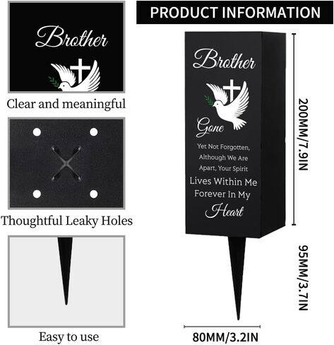 WEBEEDY Cemetery Vases Decorations for Grave Brother Metal Cemetery Flower Holder with Spike Pigeons Cross Forever in My Heart Grave Decor for Cemetery Funeral Father's Day Memorial Day,1 pc, 3x8Inch in Saudi Arabia