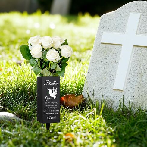 WEBEEDY Cemetery Vases Decorations for Grave Brother Metal Cemetery Flower Holder with Spike Pigeons Cross Forever in My Heart Grave Decor for Cemetery Funeral Father's Day Memorial Day,1 pc, 3x8Inch in Saudi Arabia