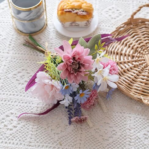 Botius Artificial Flowers Bouquet Fake Flower Bouquet Silk Seasonal Floral Plant Arrangements for Bridal Bouquets Home Party Wedding Table Centerpieces Decor Gravesites Decoration, Dark Pink in Saudi Arabia