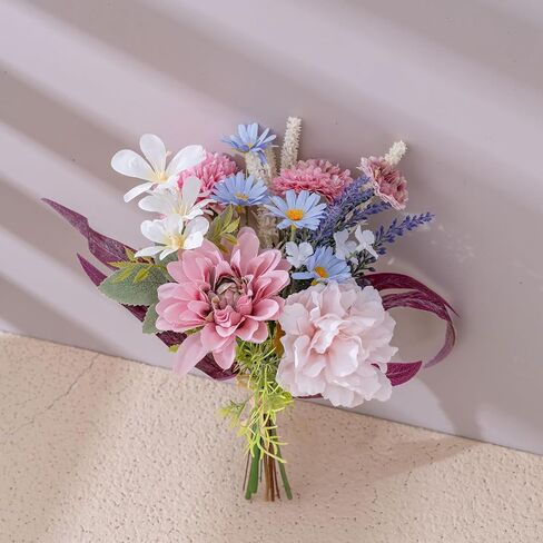 Botius Artificial Flowers Bouquet Fake Flower Bouquet Silk Seasonal Floral Plant Arrangements for Bridal Bouquets Home Party Wedding Table Centerpieces Decor Gravesites Decoration, Dark Pink in Saudi Arabia