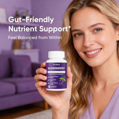 مركب دعم الأمعاء من إلفيرا - كبسولات ناعمة من نبات البلسان الأسود العضوي، مع الزنك وفيتامين C - دعم المناعة، وتوازن الجهاز الهضمي، والطاقة الطبيعية، والمناعة اليومية والعافية الهضمية 60 كبسولة in Kuwait