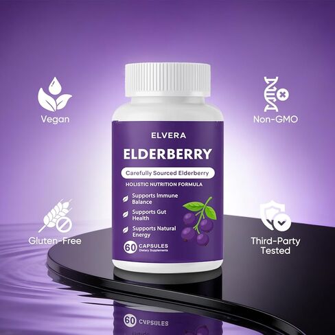 مركب دعم الأمعاء من إلفيرا - كبسولات ناعمة من نبات البلسان الأسود العضوي، مع الزنك وفيتامين C - دعم المناعة، وتوازن الجهاز الهضمي، والطاقة الطبيعية، والمناعة اليومية والعافية الهضمية 60 كبسولة in Kuwait