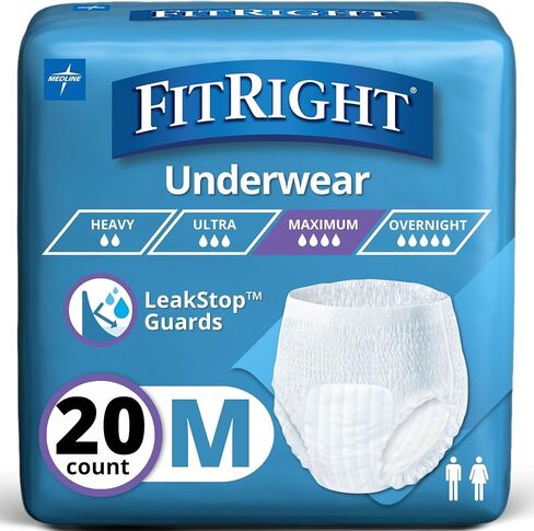 Medline Protection Plus Disposable Protective Incontinence Underwear, Medium, 28 to 40", 20 Count (Pack of 1) in Saudi Arabia