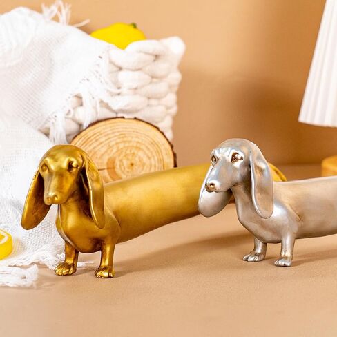 تمثال دشهند من الراتنج الصلب من تشوفي - ديكور ذهبي أنيق لسطح المكتب، هدية فريدة لمحبي الكلاب، ديكور منزلي عتيق، قطعة فنية متينة قابلة للتجميع (9.09 بوصة) in Kuwait