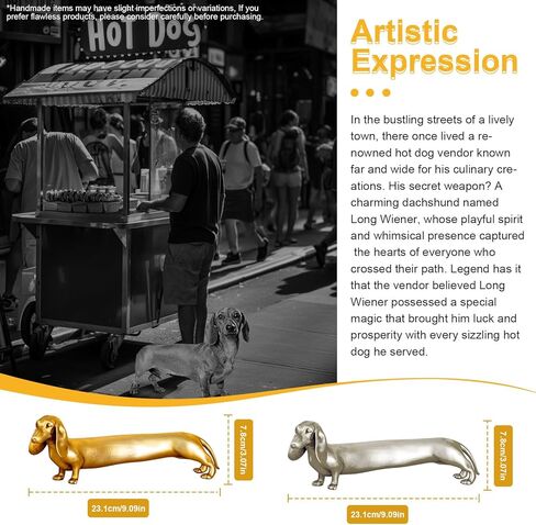 تمثال دشهند من الراتنج الصلب من تشوفي - ديكور ذهبي أنيق لسطح المكتب، هدية فريدة لمحبي الكلاب، ديكور منزلي عتيق، قطعة فنية متينة قابلة للتجميع (9.09 بوصة) in Kuwait