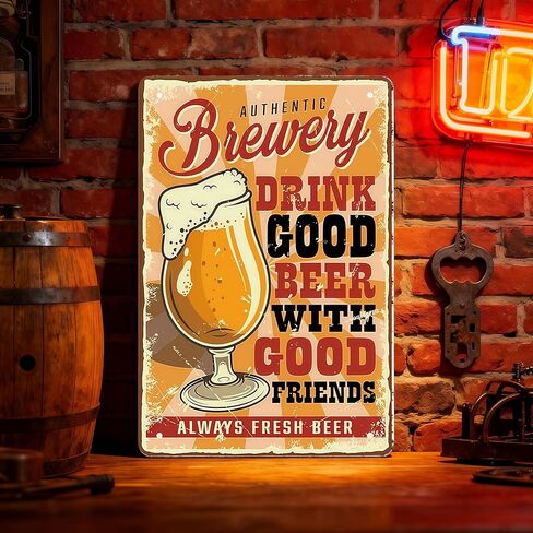 لوحة فنية جدارية معدنية من قطعة واحدة من Craft Beer - ديكور صنبور عتيق لشريط الكهف للرجال، والبيرة الباردة الريفية ولوحة الأصدقاء الجيدين مع غطاء زجاجة، أزرق in Saudi Arabia