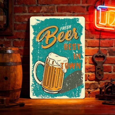 لوحة فنية جدارية معدنية من قطعة واحدة من Craft Beer - ديكور صنبور عتيق لشريط الكهف للرجال، والبيرة الباردة الريفية ولوحة الأصدقاء الجيدين مع غطاء زجاجة، أزرق in Saudi Arabia