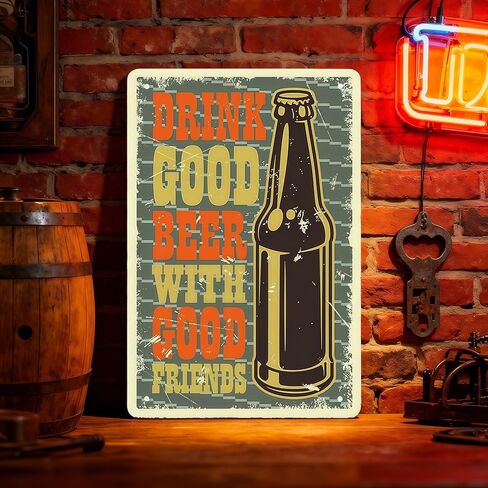 لوحة فنية جدارية معدنية من قطعة واحدة من Craft Beer - ديكور صنبور عتيق لشريط الكهف للرجال، والبيرة الباردة الريفية ولوحة الأصدقاء الجيدين مع غطاء زجاجة، أزرق in Saudi Arabia