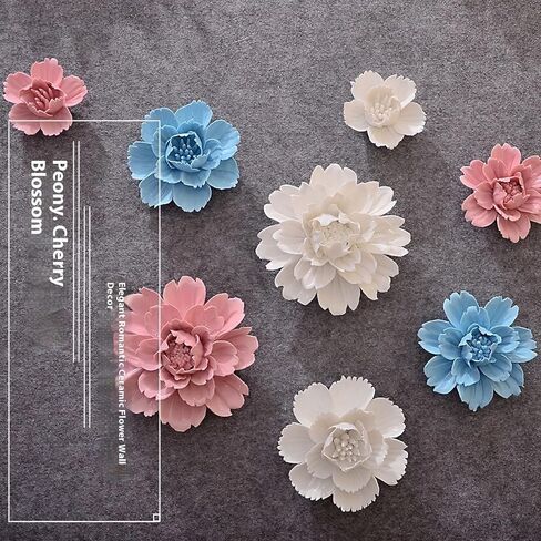 CEUYGT Ceramic Flower Wall Decor 3D Wall Hanging Home Decor Living Room Blue Peony 2.8" in Saudi Arabia