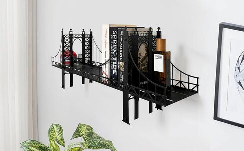 Suspension Bridge Wall Mounted Bookshelf, Black Metal Bridge Design, 26.38 x 10.28 x 5.51 inches in Saudi Arabia