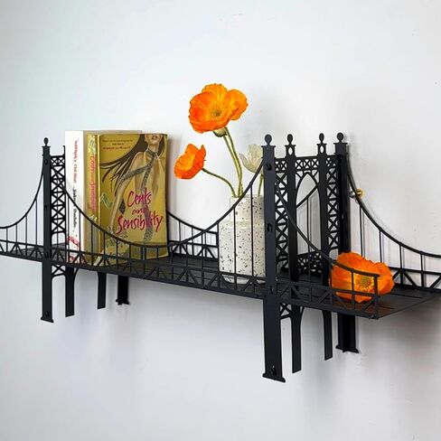 Suspension Bridge Wall Mounted Bookshelf, Black Metal Bridge Design, 26.38 x 10.28 x 5.51 inches in Saudi Arabia