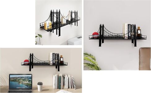 Suspension Bridge Wall Mounted Bookshelf, Black Metal Bridge Design, 26.38 x 10.28 x 5.51 inches in Saudi Arabia